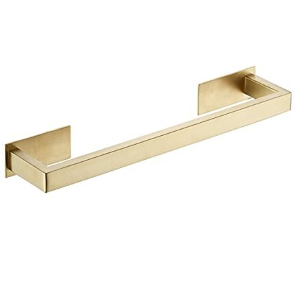 15.2-Inch Towel Holder Self Adhesive, Stainless Steel Bathroom Towel Rail Hanger with Single Bar, Square Design, Brushed Gold, BA15601BG-40, Beel