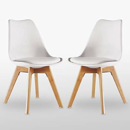 P&N Homewares Plastic Wood Tulip Lorenzo Retro Dining Chair 2-Piece Set, White