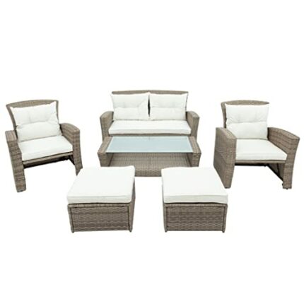 CZDYUF Patio Furniture Set, 4 Piece Outdoor Conversation Set All Weather Wicker Sectional Sofa With Ottoman And Cushions