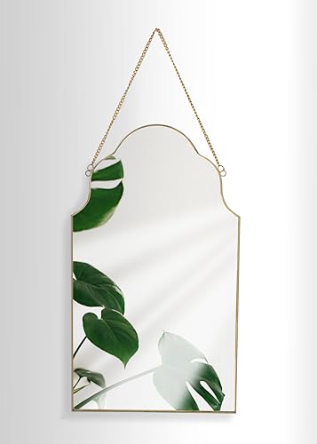 GreyZouq Retro Design Arched Wall Mirror. Gold Rim with chain