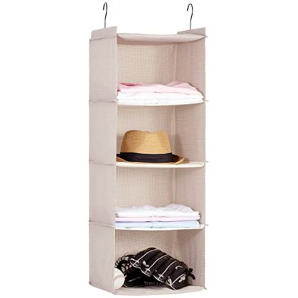 HOMIDEC Easy Mount Imitation Linen Fabric 4-Shelf Hanging Closet Organizer, Houndstooth Collapsible Foldable Hanging Closet Shelves Storage Organ