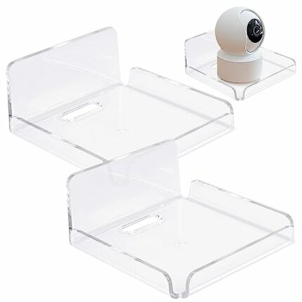 Wall Mount Floating Shelves, 2 Pcs Acrylic Small Floating Shelf for Wall Storage, Clear Mini Adhesive Shelf with Protective Border for Living Roo