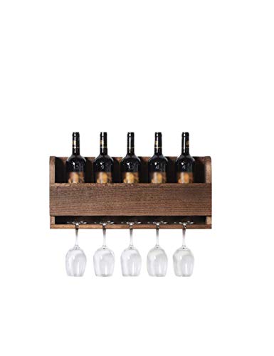 Stylish Simplicity Wine Rack Wall-Mounted Wine Rack and Glass Holder,Solid Wood Vintage, Can Hold 5 Bottles of Red Wine and 5 Goblets, Paulownia