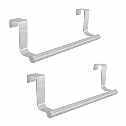 Stainless Steel Over Cabinet Towel Bar Rack,Hang on Inside or Outside of Doors,Universal Fit on Cabinet Cupboard Doors,Easy Install,Pack of 2