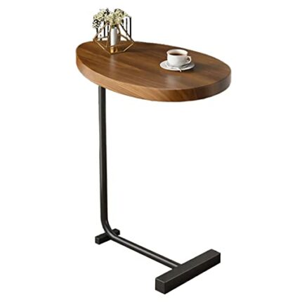 Qlisytpps C-Shaped Side Table Living Room, Wood Sofa end Table, Steel Frame Bed Side End Table Nightstand For Bedroom, Walnut Small Coffee Table,