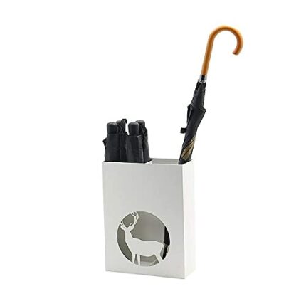 HIGOH Umbrella Stands, Umbrella Holder Metal Rectangular Umbrella Stand Umbrella Holder for Entryway Hollow Deer Decoration Umbrella Stand/White/