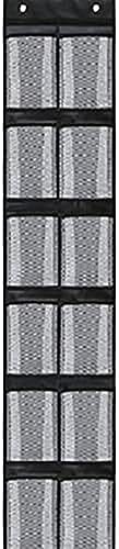 KRHINO Shoe Rack 12/24 Pocket Large Mesh Cloth Box Storage Hanging Bag Wall-mounted Sundries Organizer Holder Room Shoes Slippers (Color : Black-