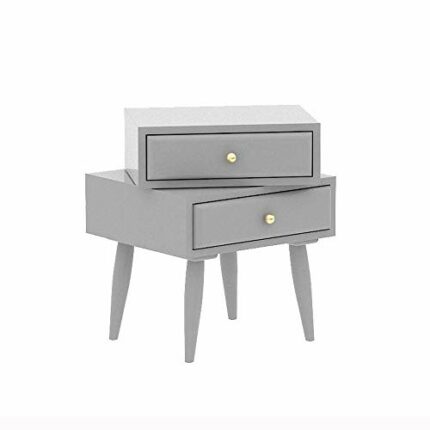 JYDQM Auxiliary Table Bedside Table for Bedroom Furniture Cabinet, Rotatable Double Drawer Bedside Table, Light Grey