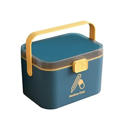 UNYLE Small Home Medicine Storage Box, Folding 2 Tier First Aid Box, Portable Medicine Container Box for Home, School, Office Medicine Storage Co
