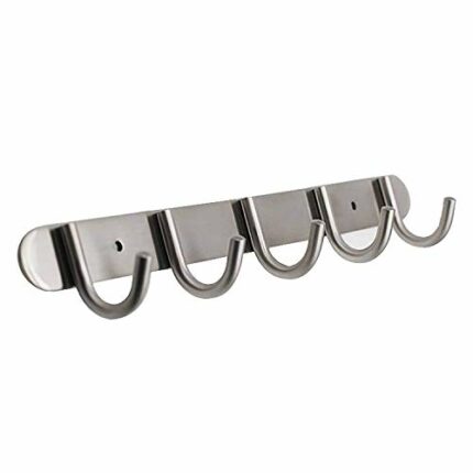 QT Home Decor Premium Modern Wall Mounted Coat Rack with 5 Round Hooks - - Ultra durable with solid steel construction, Brushed stainless steel f