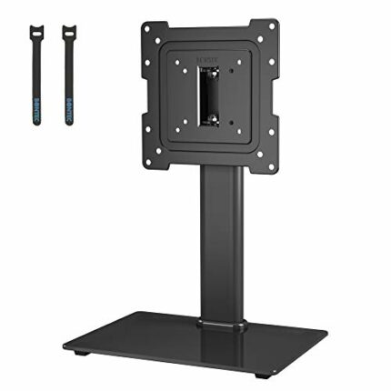 BONTEC Universal Swivel TV Stand for 17-43 inch Screens, Height Adjustable Table Top Pedestal TV Stand for LCD/LED/OLED/Plasma/Curved TVs up to 4