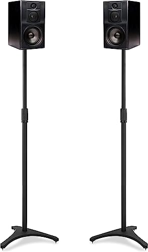 BQKOZFIN 1 Pair Floor Speaker Stands, Height Adjustable Bookshelf Speaker Stand, Metal Triangle Studio Monitor Speaker Stand, Compatible for Sate