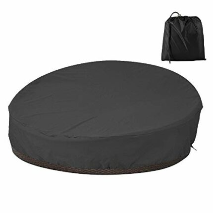 Patio Rattan Daybed Cover Round Waterproof Furniture Cover 210D Oxford Fabric Garden Daybed Sofa Protective Cover for Outdoor Garden Sofa Bed Dia