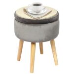 Bonlife Dressing Table Stool Crushed Velvet Grey Ottoman Storage Box Folding Footstool Living Room 4 Wooden Legs Toy Box 36x36x45cm