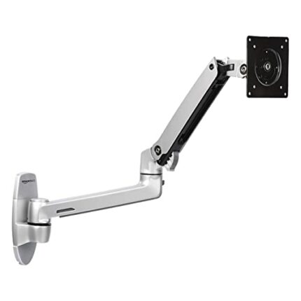 Amazon Basics Premium Wall Mount Computer Monitor and TV Stand - Lift Engine Arm Mount, Aluminum – Silver
