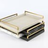 WV Decorative Tray Dark Grey Faux Shagreen Leather with Brushed Gold Stainless Steel Handle ,Serving Tray for Coffee Table, Ottoman in Living Roo