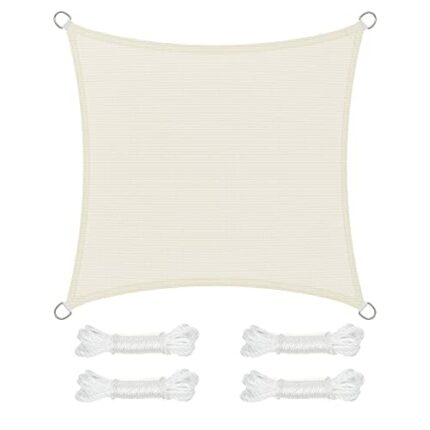 SONGMICS Sun Sail 2 x 2 m HDPE Fabric Sun Shade Sail Breathable Water Permeable for Patio Garden Balcony Camping Square Concave 2 m Ropes Beige G