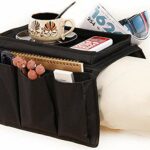 Sturdy Couch Sofa Armrest Organiser with Cup Holder Tray Sofa Caddy TV Remote Storage Pocket Bag for Apple Devices Cellphone Tablets Magazines DV