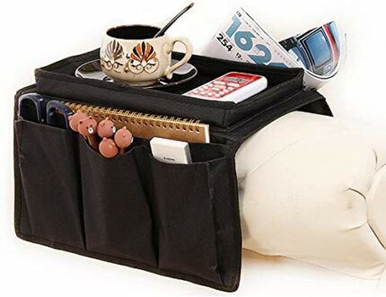 Sturdy Couch Sofa Armrest Organiser with Cup Holder Tray Sofa Caddy TV Remote Storage Pocket Bag for Apple Devices Cellphone Tablets Magazines DV
