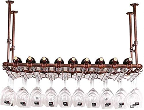 NEOCHY Wine Rack Ceiling Mounted Hanging Wine Bottle Holder Metal Wrought Iron Wine Glass Holder Height Adjustable