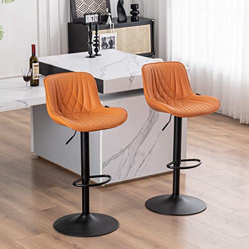 YOUTASTE Single Modern Bar Stool with Back Adjustable Barstools Luxury Upholstered Bar Chairs Faux Leather Counter Height Bar Stool Swivel Barsto