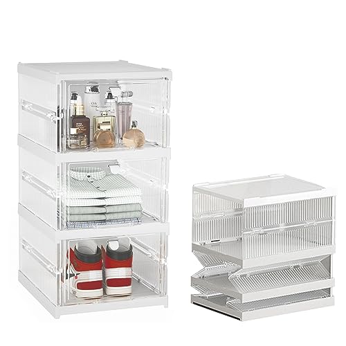 Lora Dew Shoe Storage Box,Acrylic Shoe Organizer with Magnetic Door,Clear Plastic Stackable Shoes Container for Closet,Sneaker Storage Boxes,Tran