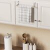 VEHHE Over The Door Towel Rail - Kitchen Towel Rail- Over Tea Towel Holders Bar with 2 Hooks - 2 Pcs Dish Towel Holder for Kitchen | Silver