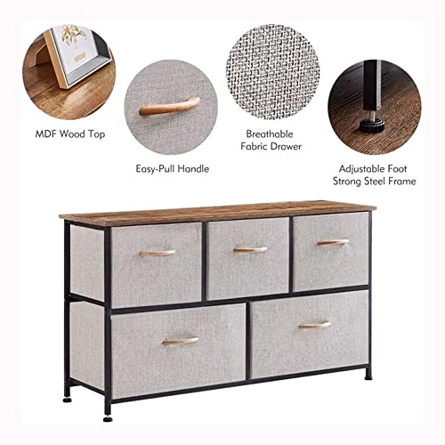 LIUZH 5 Drawer Dresser Storage Organizer Cabinet For Bedroom Living Room Hallway Entryway Closet With Wide Sturdy Steel Frame Wood Top