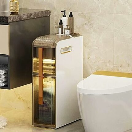 OPSREY Bathroom Storage Cabinet Slim Free Standing Toilet Paper Storage Cabinet Waterproof Standing Corner Shelf Bathroom Storage Cabinet Cupboar