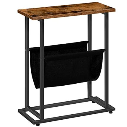 HOOBRO Slim Side Table, Narrow End Table, Industrial Bedside Tables with Magazine Holder Sling, Small Table for Small Spaces, Skinny Magazine Tab