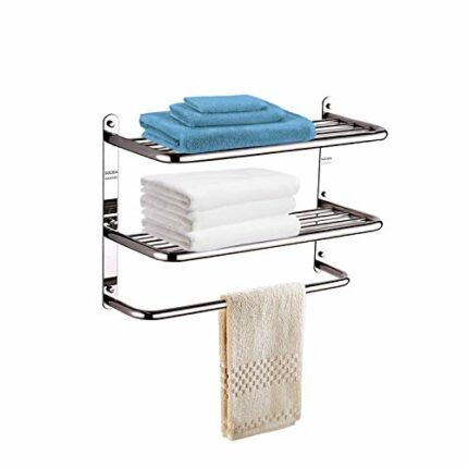 OAZAAAZ 23 Inch Polished SUS 304 Stainless Steel Bathroom Shelf, 3-Tier Wall Mounted Rack with Towel bar