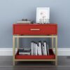 CZDYUF Bedside Table - Out of Wood in Red, Table with Drawers