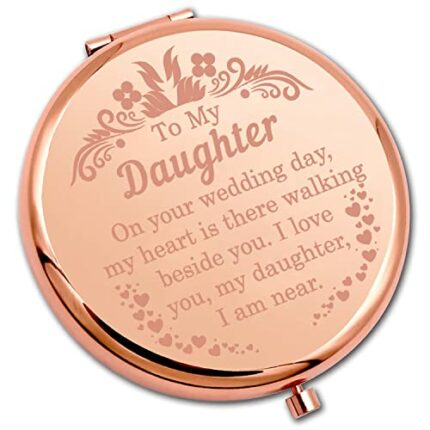 PLITI To My Daughter Compact Mirror Daughter Wedding Gift Bride Wedding Memorial Gift Bride To Be Pocket Mirror (walking Daughter CMrg U)