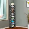 UrMsun 10 Tiers Vertical Shoe Rack, Tall Small Narrow Space Saving Shoe Storage Organizer for Entryway Door Single Pairs Sturdy Shoe Shelf (10 Ti