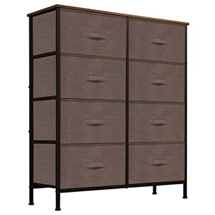 VIOUS Fabric Dresser with 8 Drawers, Vertical Chest of Drawers with Wooden Top, Storage Organizer Unit with Easy Pull Fabric Bins for Bedroom Nur