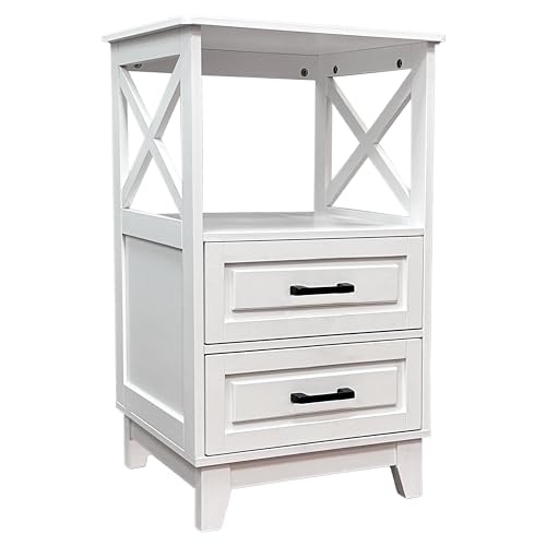 vicatova Bathroom Floor Cabinet, Freestanding Storage Organizer Cabinet with Double Drawers and Adjustable Shelf, Wooden Small Storage Cabinet fo