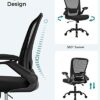 SONGMICS Office Chair with Folding Armrest, Desk Mesh Chair, Ergonomic Computer Chair, 360° Swivel Chair, Adjustable Lumbar Support, Space-Saving