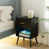 Aobafuir Nightstand with Charging Station and LED Lights,Bedside Table with 1 Drawer,Modern Night Stand,End Table for Bedroom, Living Room,Black