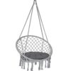 VOUNOT Swing Chair with Round Seat Cushion, Macrame Hammock Hanging Chair for Indoor, Outdoor, Beige