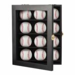 12 Wooden Baseball Display Case, Wall-Mounted Baseball Case, Display Cabinet for Baseballs, Baseball Shelf Holder, for Home Gym School