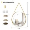 ZeRyan 30cm Round Hanging Mirror, Gold Bathroom Makeup Mirror - Brass Frame with Hanging Chain and Rope