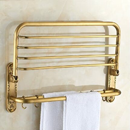 HIGOH Towel Racks, Bathroom Towel Rack Wall Mounted Towel Holder,All Copper Antique Carved Bath Towel Rack,Bathroom Accessories,European-Style Mo