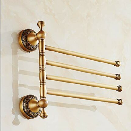 N/A Antique Brass 4 Swivel Arms Towel Bar,Rotatable Rail Towel Rack Flexible Wall Mounted