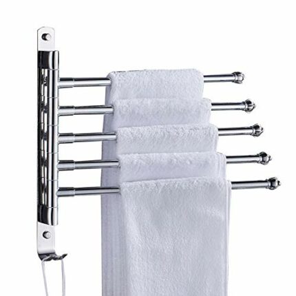 SMLJLQ Bathroom Towel Rack Rod Stainless Steel Towel Holder Wall Mounted Storage Shelf with Hook Rotatable Kitchen Towel Hanger