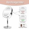 WITFAMILY Countertop Vanity Mirror， 8'' Rechargeable 1x/10x Magnifying Mirror with Lights，3 Color and Brightness Adjustable, Touch Control 360° R