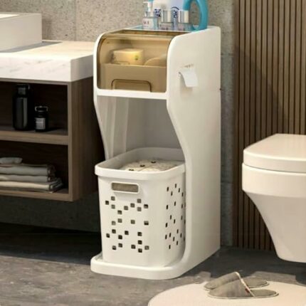 Shykey Small Bathroom Storage Cabinet, Toilet Paper Organizer for Space Corner and Small Bathroom Organizer, 3-Tier Bathroom Organizer, Slim Toil