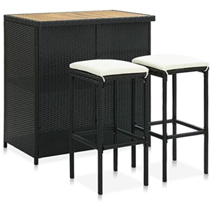 DINGZZ Kitchen Bar Tables and Chairs Set Dining Room High Top Counter Height Table Set for 2 Poly Rattan Black