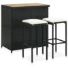 WALNUT Kitchen Bar Tables and Chairs Set Dining Room High Top Counter Height Table Set for 2 Poly Rattan Black