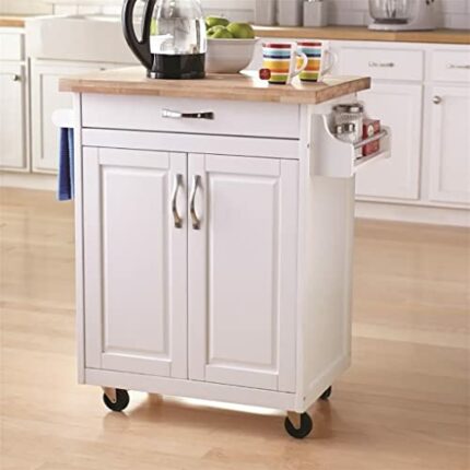 LUKEO Kitchen Island Cart With Drawer & Storage Shelves, Spice Rack, Towel Bar, Butcher Block Top (Color : Wit, Size : 32 * 19 * 3535in)