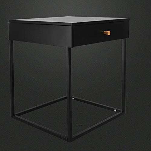 LUKEO Metal Bedside Table Bedroom Dining Table Furniture, Bedroom Furniture White Square Steel Bedside Table